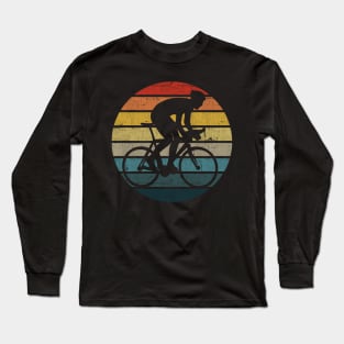 Bicyclist Silhouette On A Distressed Retro Sunset design Long Sleeve T-Shirt